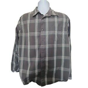 Men's Wrangler Button Up Long Sleeve Green/Gray Flannel Size L 100% Cotton